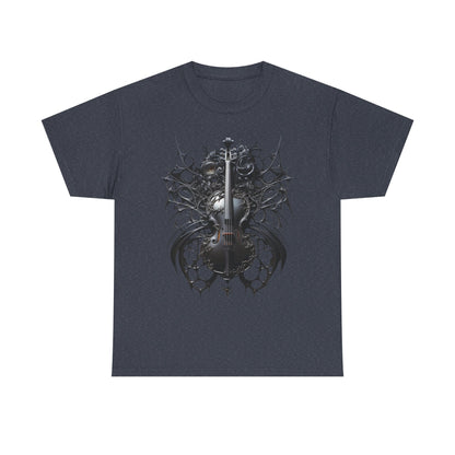 Heavy Cotton Tee with Gothic Violin Design - Perfect for Music Lovers