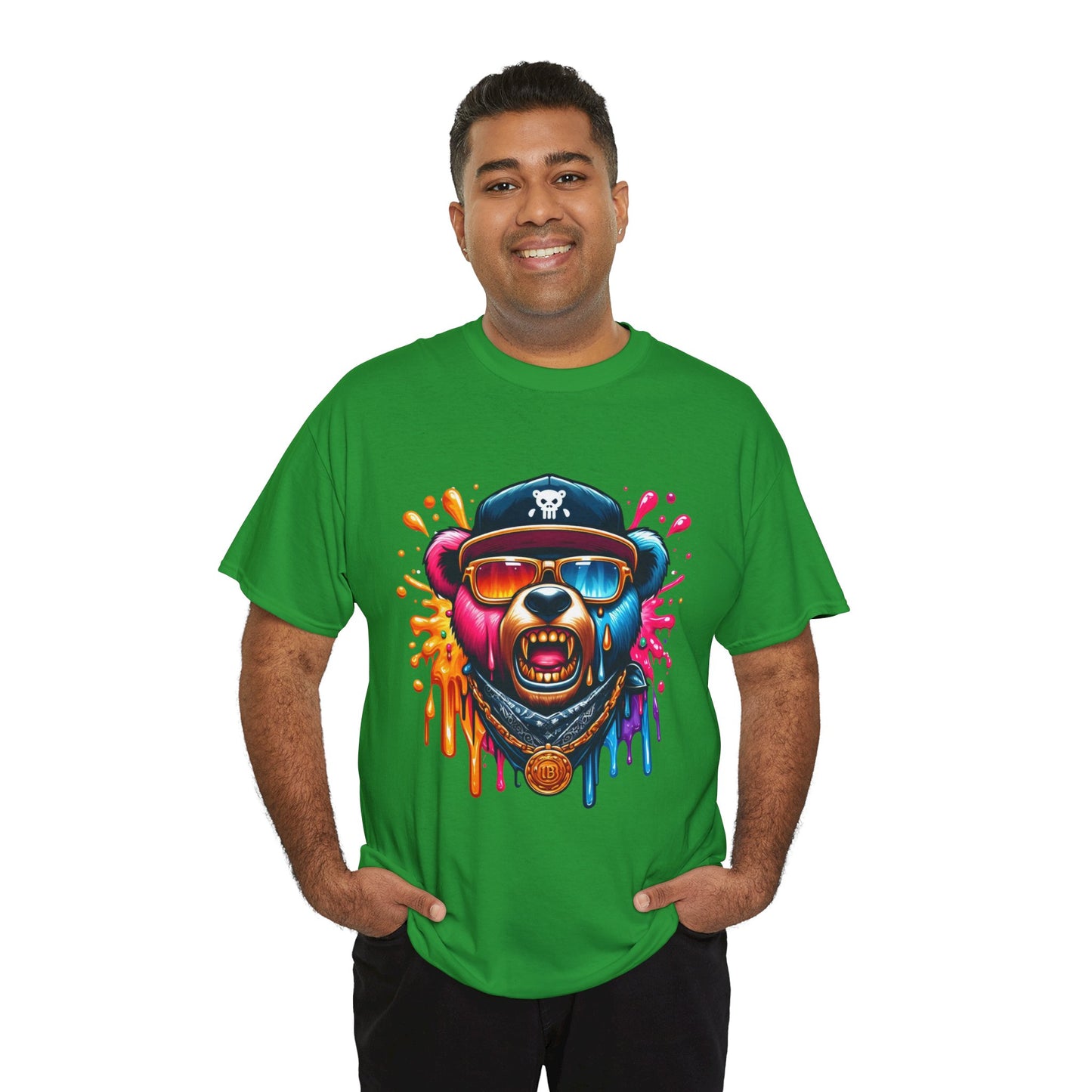 Vibrant Bear Graphic Unisex Heavy Cotton Tee - Casual Streetwear for Everyday Style