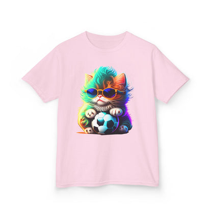 Cool Cat Soccer Kids Tee - Fun Heavy Cotton T-Shirt for Young Sports Fans