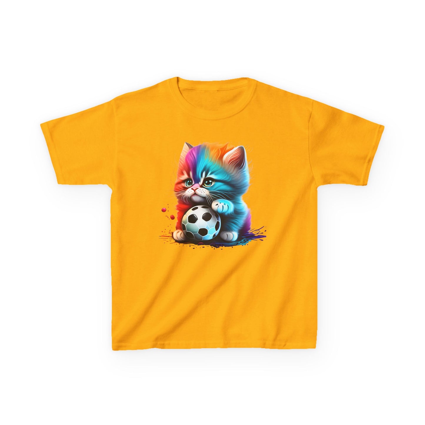 Colorful Cat Soccer Kids Tee - Fun & Playful Design for Young Animal Lovers