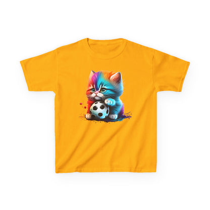 Colorful Cat Soccer Kids Tee - Fun & Playful Design for Young Animal Lovers