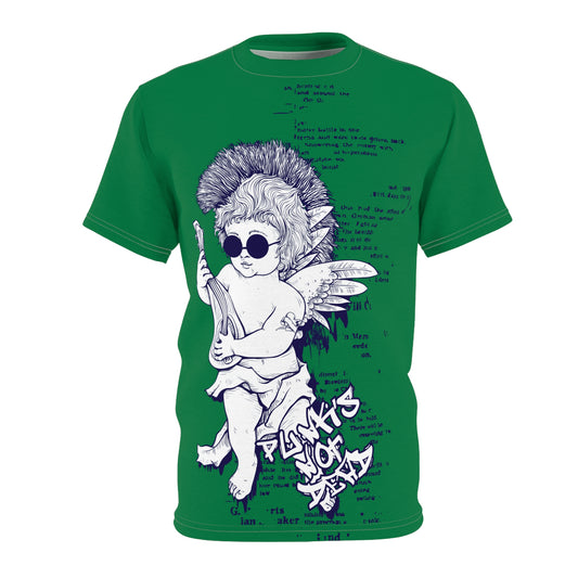 Whimsical Graphic Tee for Music Lovers, Trendy Casual Shirt, Fun Summer Wear, Unique Gift for Festivals, AOP Tee with Angel Design