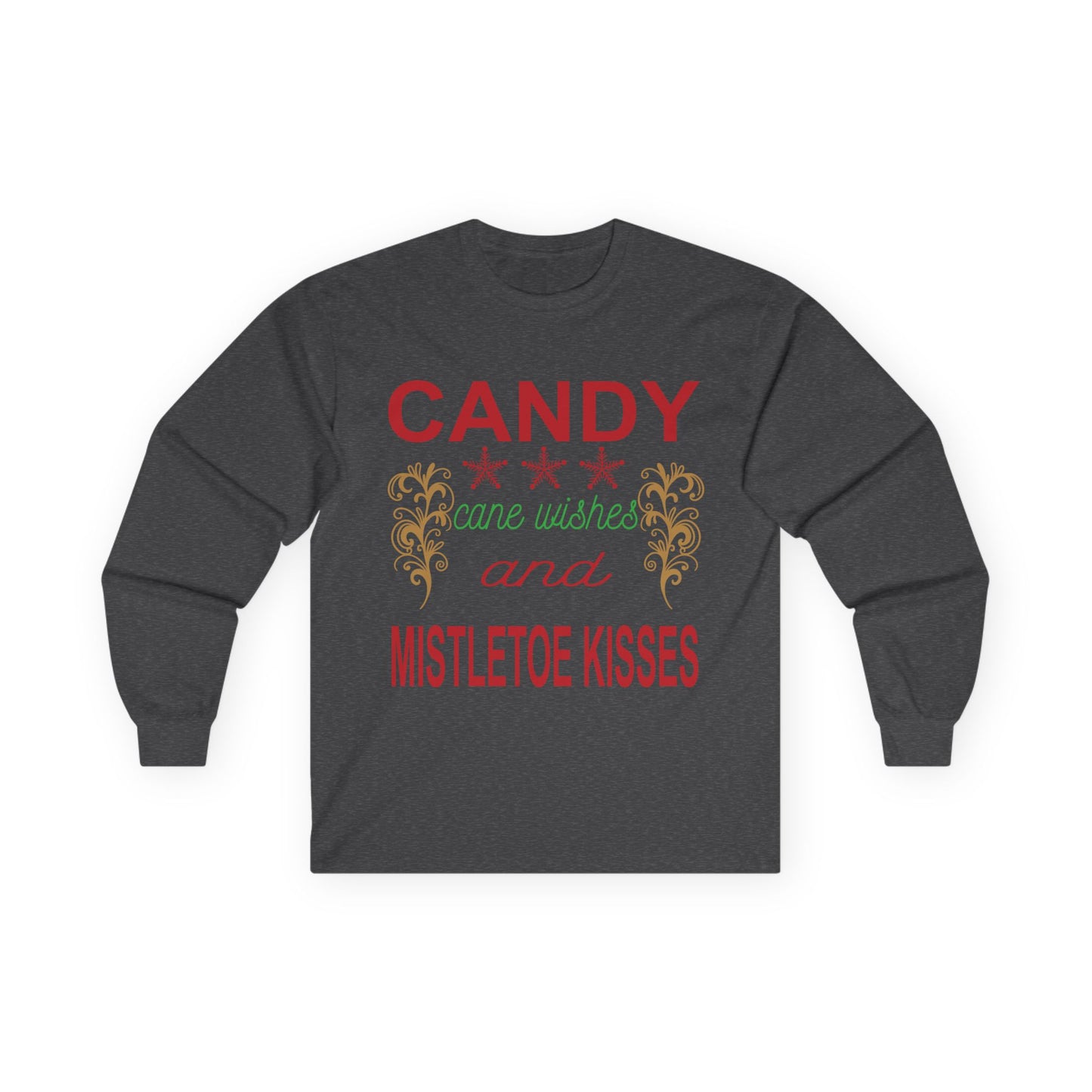 Candy Wishes & Mistletoe Kisses Long Sleeve Tee, Festive Apparel, Holiday Gift, Christmas Shirt, Unisex Tee, Winter Wear