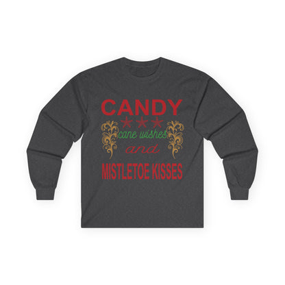 Candy Wishes & Mistletoe Kisses Long Sleeve Tee, Festive Apparel, Holiday Gift, Christmas Shirt, Unisex Tee, Winter Wear