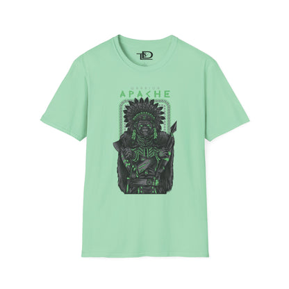 Apache Warrior Graphic T-Shirt, Softstyle Tee, Unisex Casual Wear, Festival Apparel, Heritage Tribute Shirt