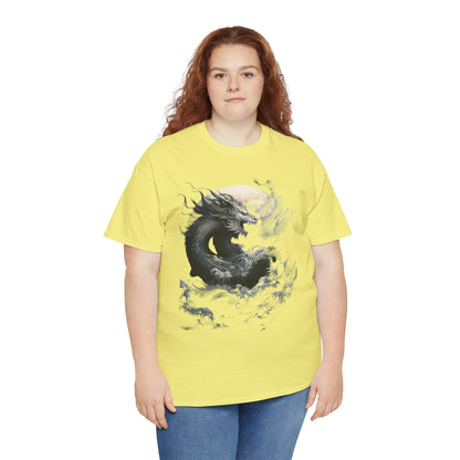 Dragon Moon Unisex Heavy Cotton Tee - Mystical Night Sky Apparel