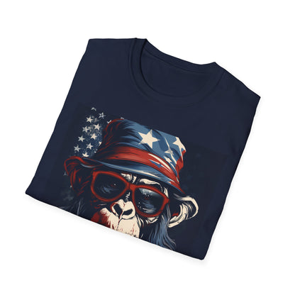 Patriotic Monkey Graphic T-Shirt, Fourth of July Tee, Summer Clothing, Unisex Casual Wear, Fun Gift for Animal Lovers, USA Pride Shirt