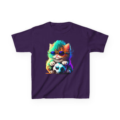 Cool Cat Soccer Kids Tee - Fun Heavy Cotton T-Shirt for Young Sports Fans