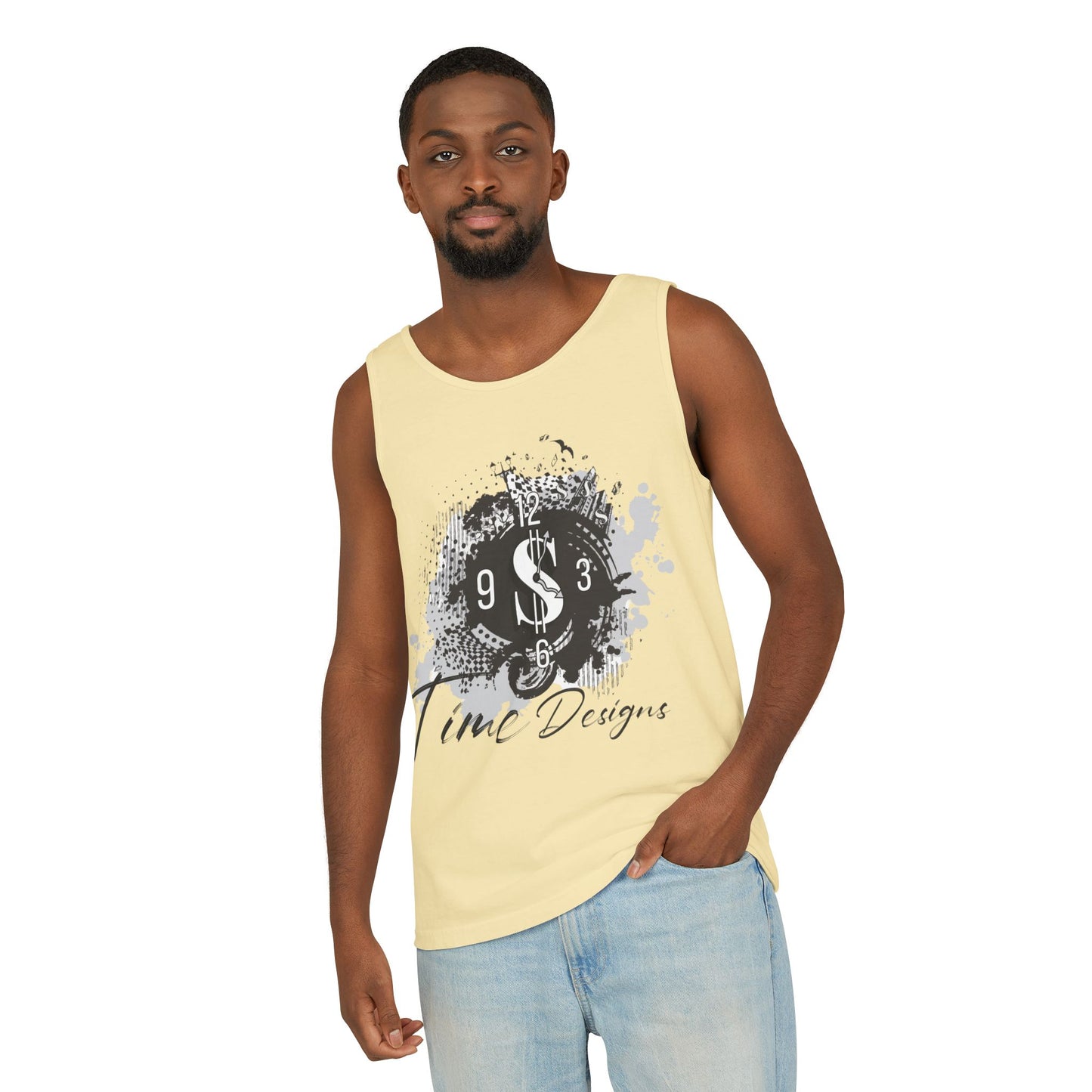 Unisex Garment-Dyed Tank Top with Time Designs - Casual Summer Wear, Beach Outfit, Gift for Friends, Vacation Essentials, Relaxed Style