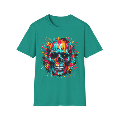 Colorful Drip Skull Unisex T-Shirt - Vibrant Graphic Tee for Art & Music Lovers