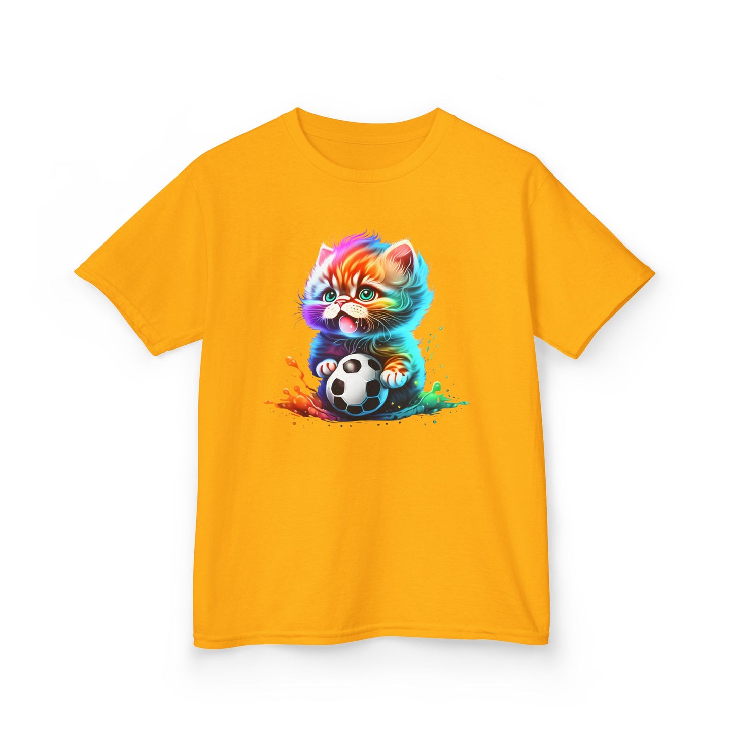 Colorful Cat Soccer Tee for Kids - Fun and Playful Design