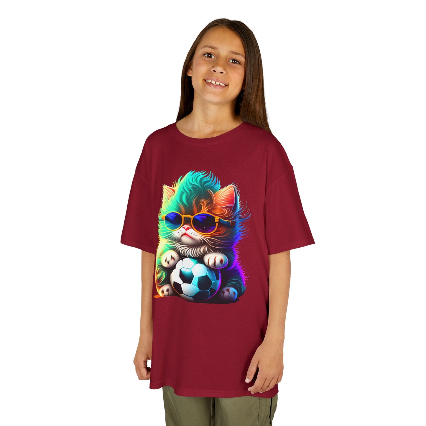 Cool Cat Soccer Kids Tee - Fun Heavy Cotton T-Shirt for Young Sports Fans