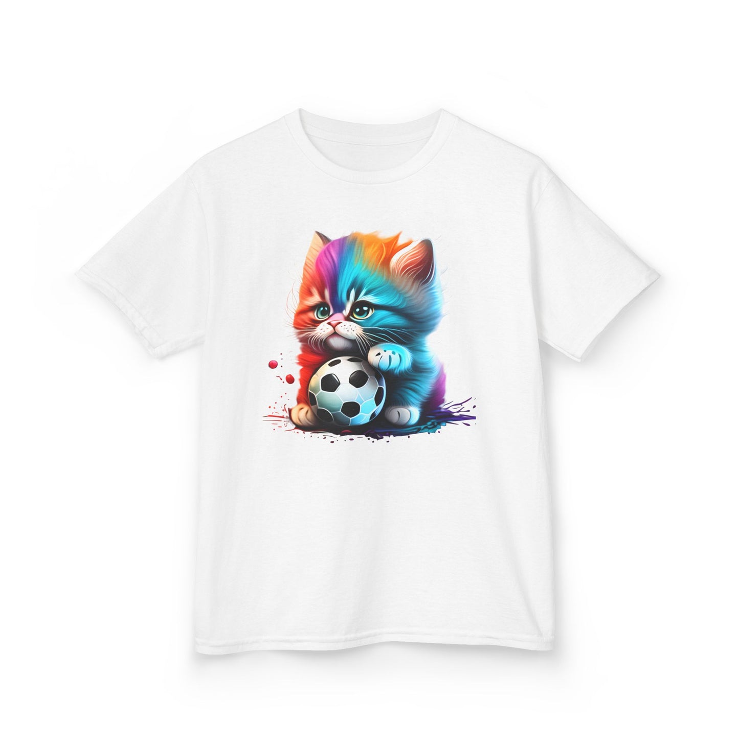 Colorful Cat Soccer Kids Tee - Fun & Playful Design for Young Animal Lovers