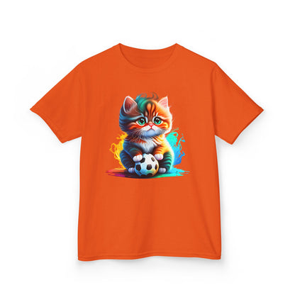 Playful Cat Soccer Kids Heavy Cotton™ Tee - Fun and Colorful T-Shirt for Young Animal Lovers