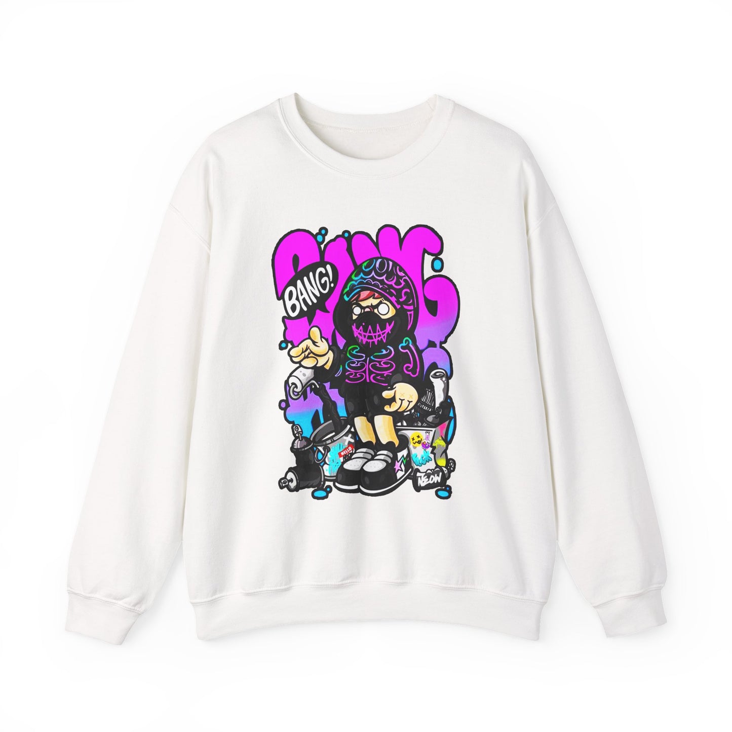 Streetwear Crewneck Sweatshirt — Cartoon Hoodie Character "BANG" Graphic