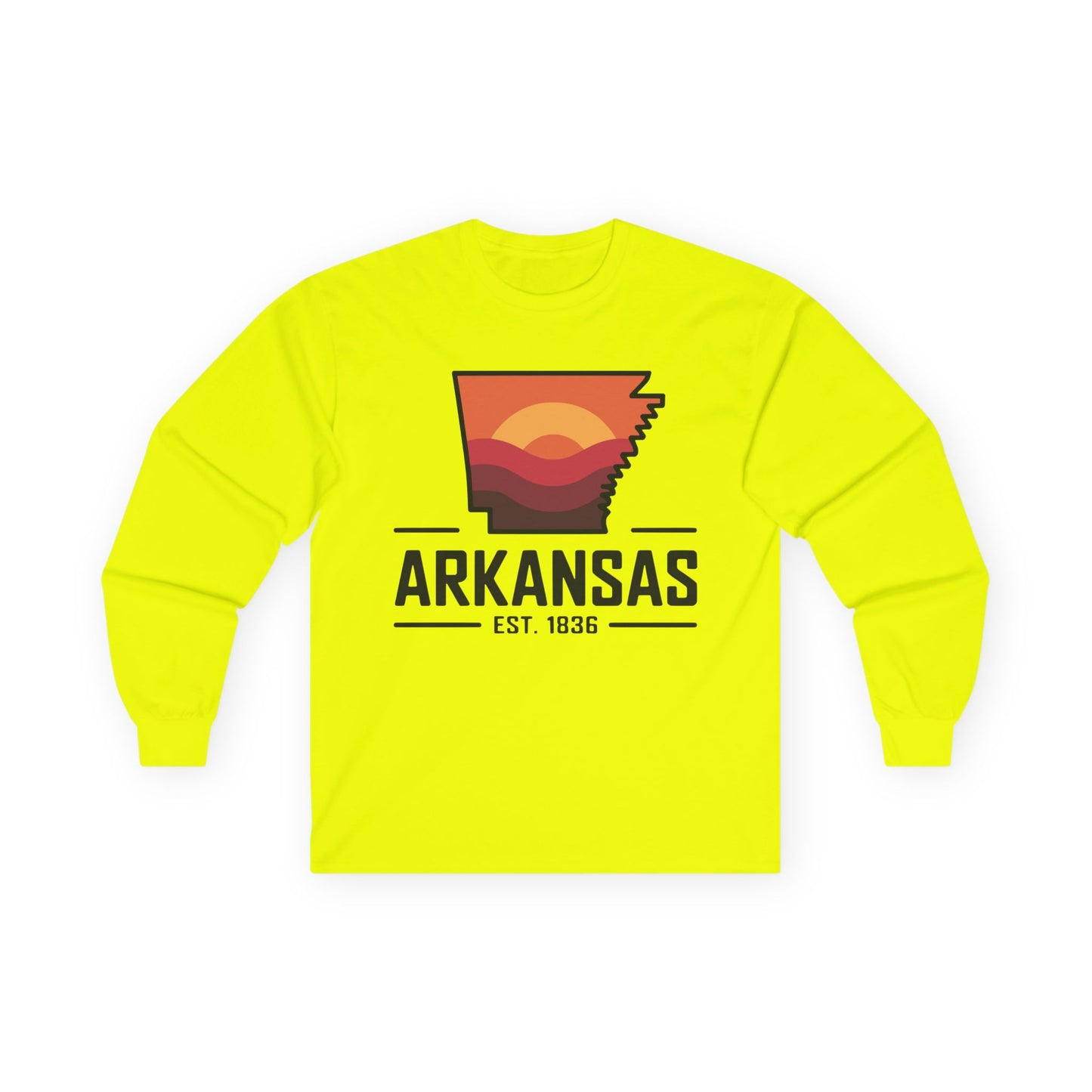Arkansas Sunset State Long Sleeve Tee — EST. 1836 Retro Graphic