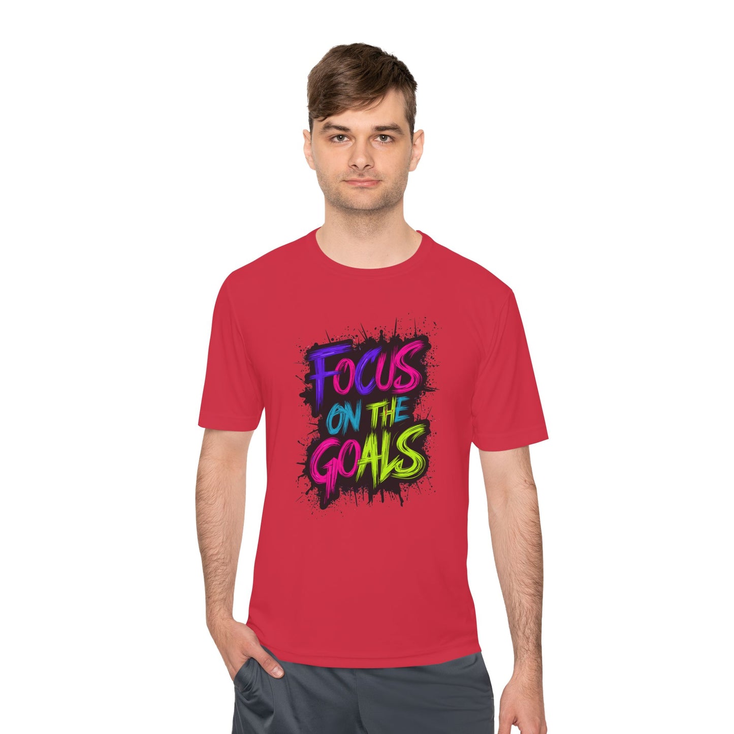 Colorful Motivational Fitness Tee for Active Lifestyle, Gym Shirt, Workout Shirt, Gift for Athletes, Focus on the Goals