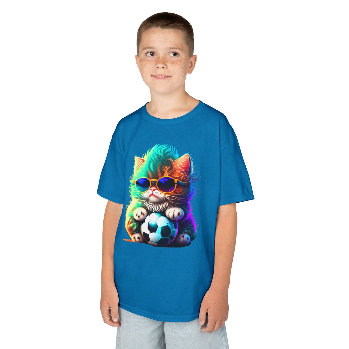 Cool Cat Soccer Kids Tee - Fun Heavy Cotton T-Shirt for Young Sports Fans