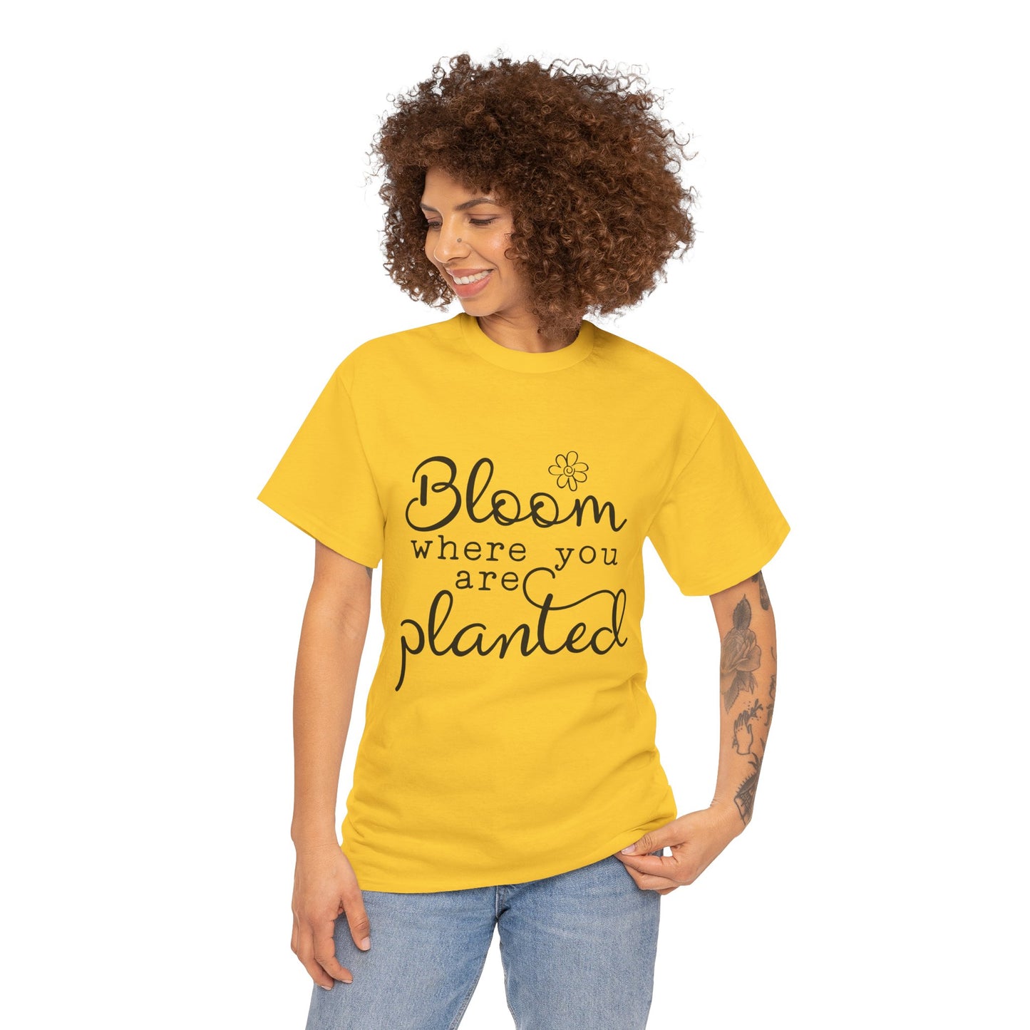 Inspirational Bloom Tee - Unisex Heavy Cotton T-Shirt for Growth Mindset