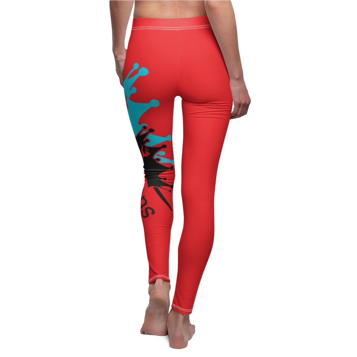 Royalty Queen Casual Leggings for Women - Bold Red and Aqua Design