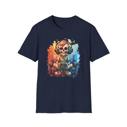 Skull Gamer T-Shirt, Unisex Softstyle Tee, Video Game Shirt, Gift for Gamers, Cool Graphic Tee, Halloween Style Shirt