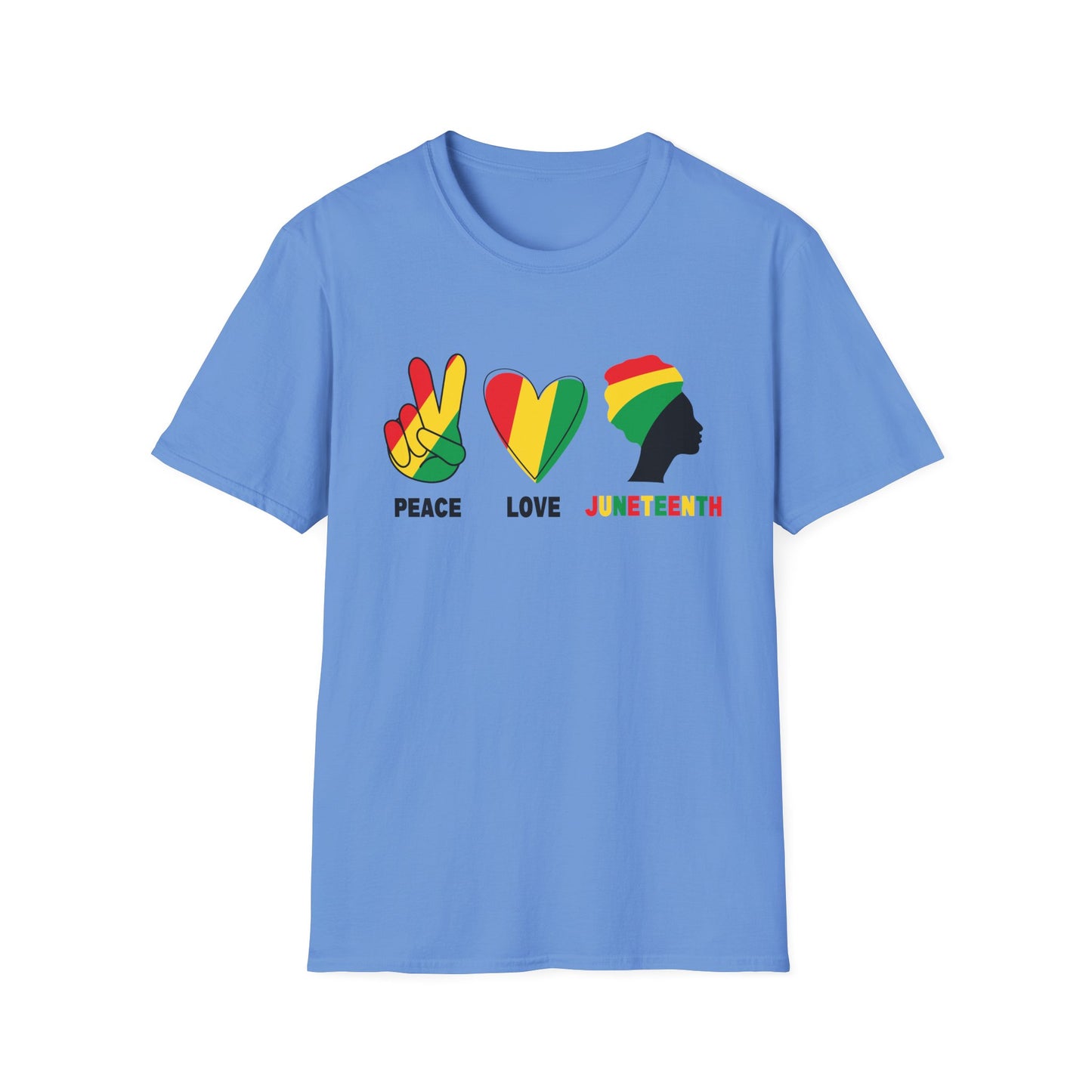 Juneteenth Peace Love Unisex Softstyle T-Shirt, Graphic Tee, Black History Month, Celebration Wear, Gift for Activists