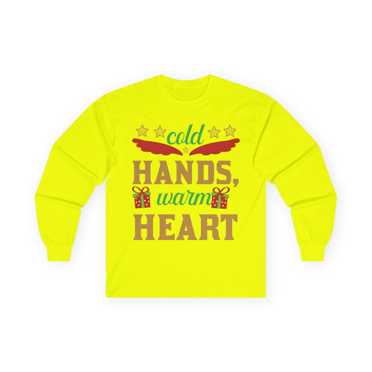 Unisex Long Sleeve Tee - "Cold Hands, Warm Heart" - Cozy Shirt, Holiday Gift, Winter Fashion, Xmas Apparel, Warm Wishes