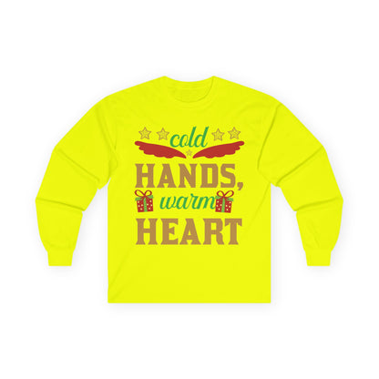Unisex Long Sleeve Tee - "Cold Hands, Warm Heart" - Cozy Shirt, Holiday Gift, Winter Fashion, Xmas Apparel, Warm Wishes