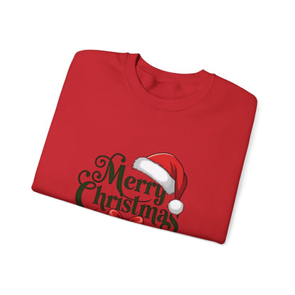 Christmas Crewneck Sweatshirt — "Merry Christmas" Santa Hat & Bells Holiday Sweatshirt