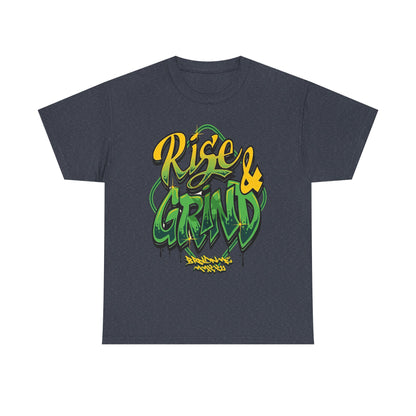 Rise & Grind Unisex Heavy Cotton Tee - Bold Graffiti Style Motivational T-Shirt
