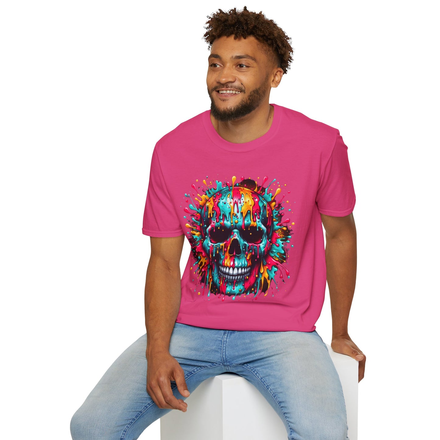 Colorful Drip Skull Unisex T-Shirt - Vibrant Graphic Tee for Art & Music Lovers