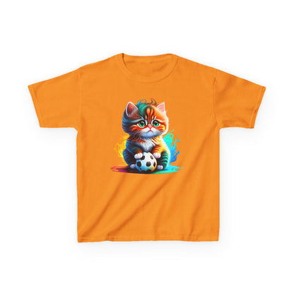 Playful Cat Soccer Kids Heavy Cotton™ Tee - Fun and Colorful T-Shirt for Young Animal Lovers