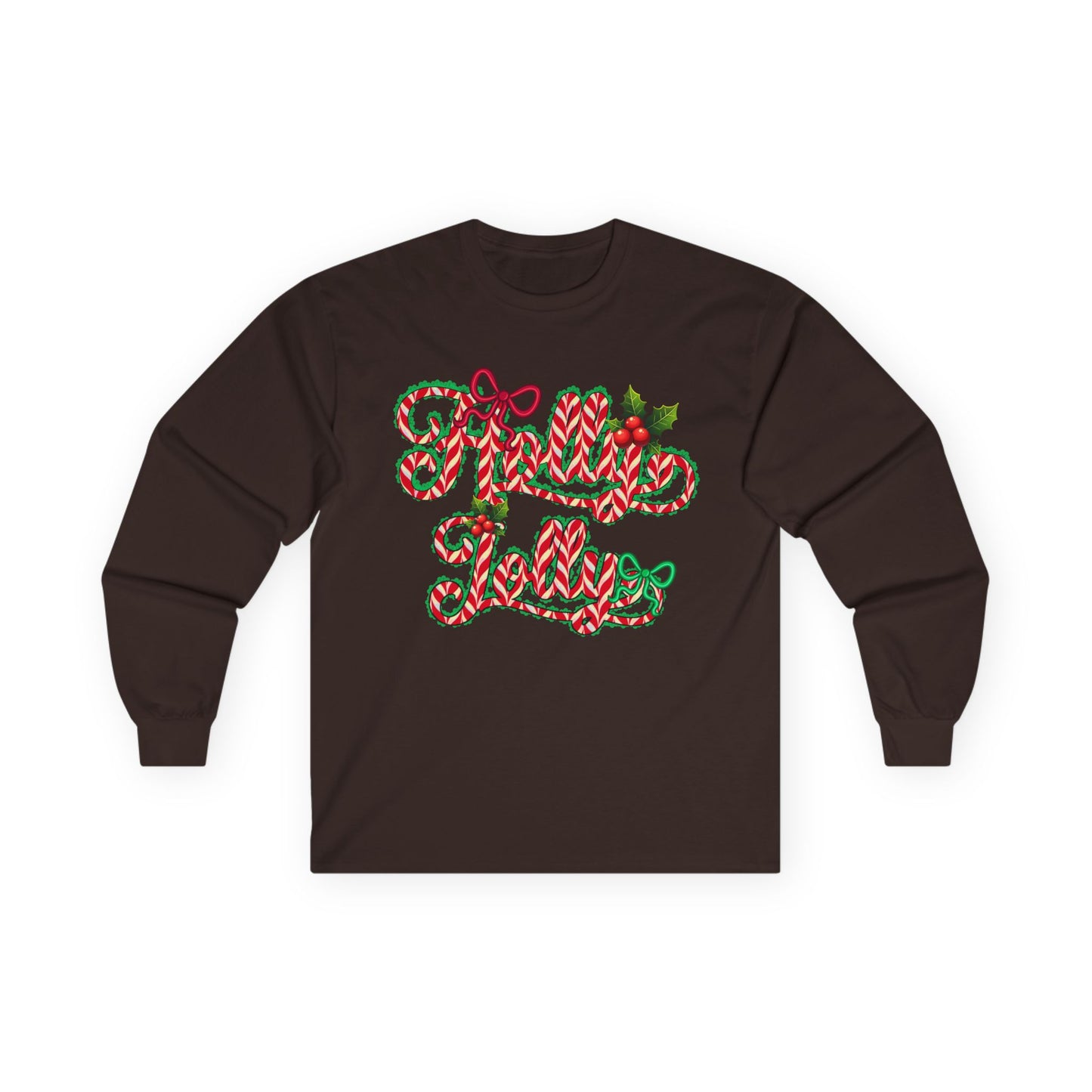 Long Sleeve Tee — "Merry Xmas" Candy Cane Script Christmas Shirt