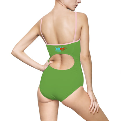 Royalty Queens One-Piece Swimsuit, Fun Summer Swimwear, Beach Getaway Essential, Pool Party Look, Vibrant Green Swim Suit