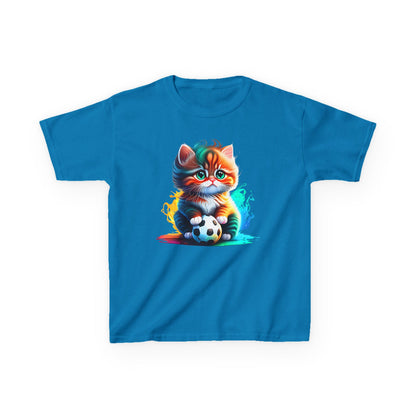 Playful Cat Soccer Kids Heavy Cotton™ Tee - Fun and Colorful T-Shirt for Young Animal Lovers