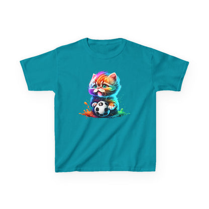 Colorful Cat Soccer Tee for Kids - Fun and Playful Design