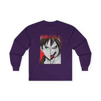 Anime Split-Face Long Sleeve Tee — Eren Jaeger Inspired Design