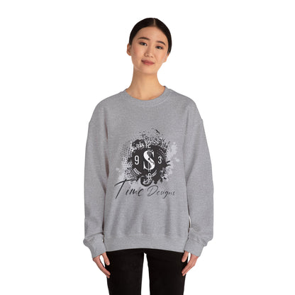 Crewneck Sweatshirt — Grunge Dollar Logo "Time Designs" Graphic