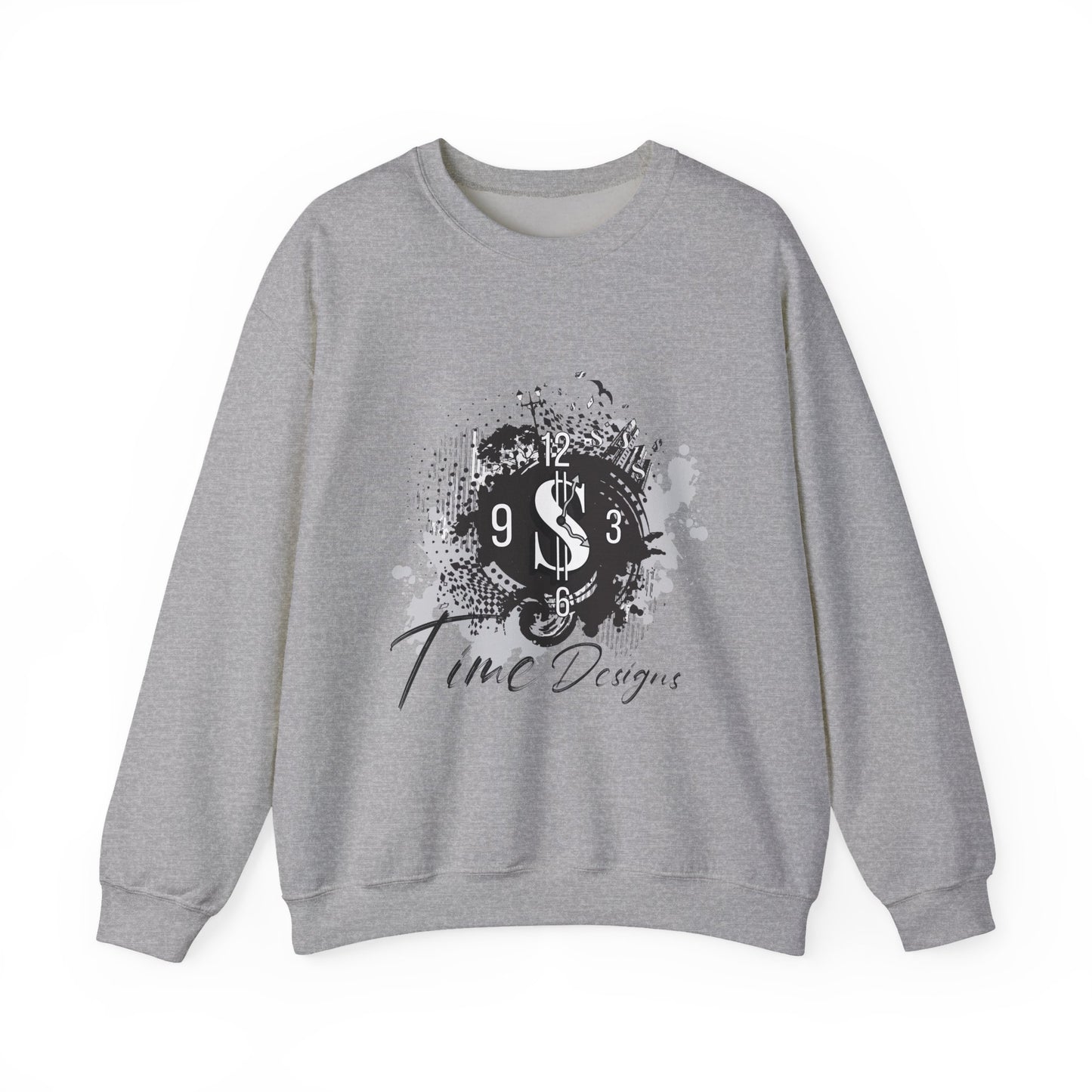 Crewneck Sweatshirt — Grunge Dollar Logo "Time Designs" Graphic