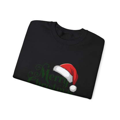 Christmas Crewneck Sweatshirt - "Merry Christmas" Santa Hat & Bells Holiday Sweater