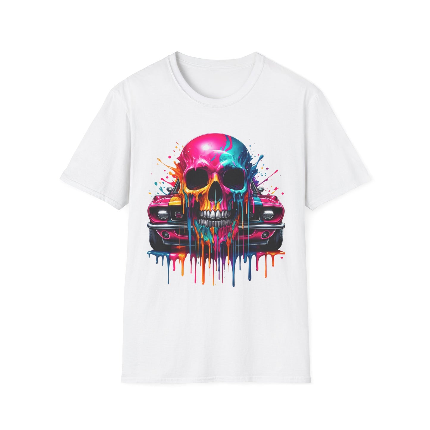 Vibrant Skull & Car Unisex Softstyle T-Shirt