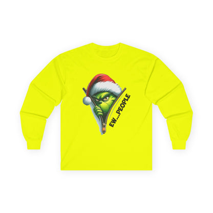 Grinch Peeking Long Sleeve Tee — "Evil People" Holiday Graphic