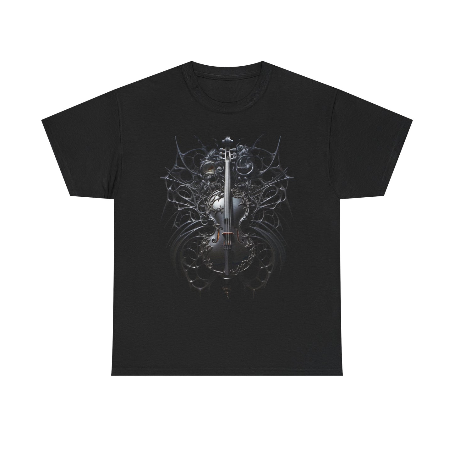 Heavy Cotton Tee with Gothic Violin Design - Perfect for Music Lovers