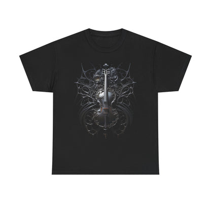 Heavy Cotton Tee with Gothic Violin Design - Perfect for Music Lovers