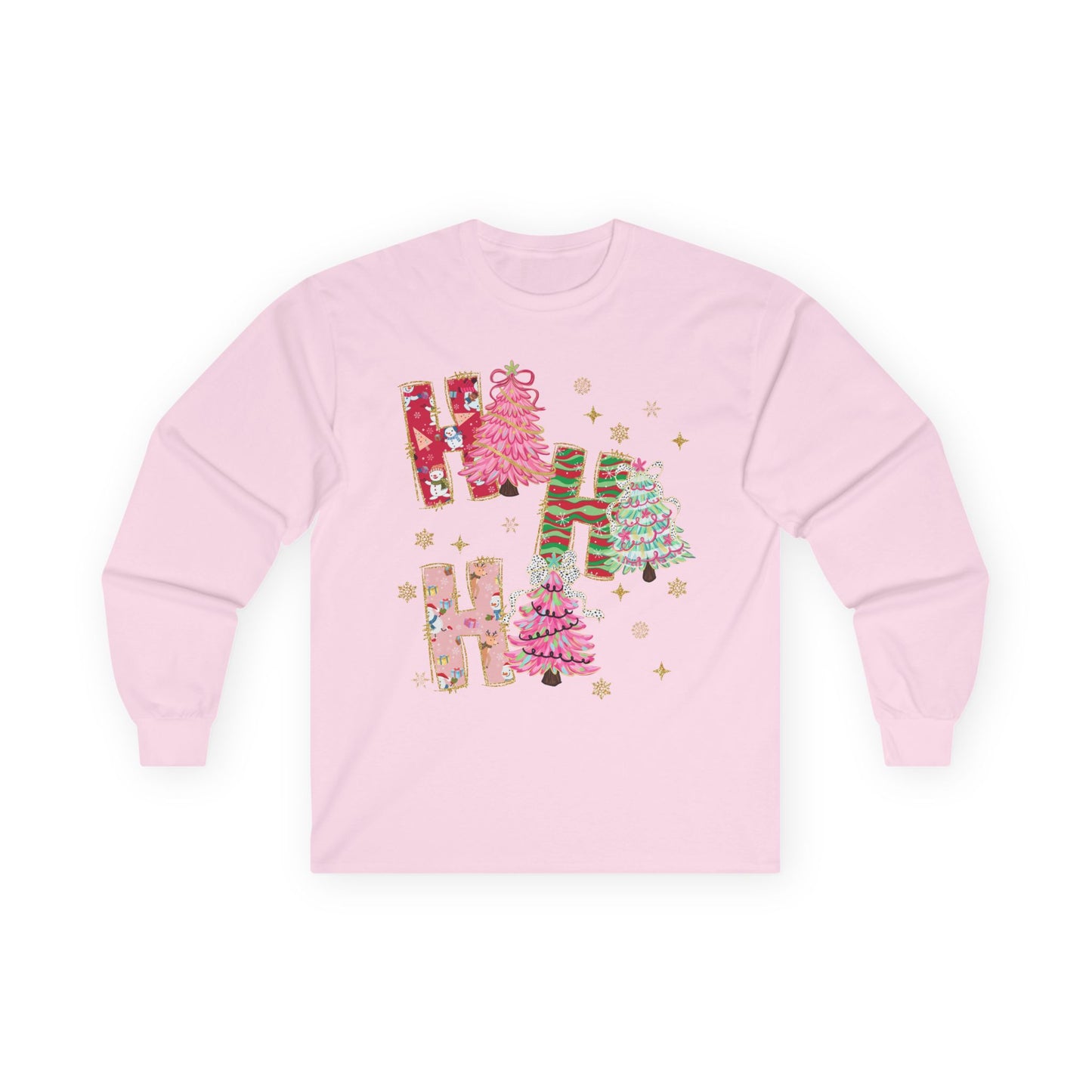 Christmas 'Ho Ho Ho' Long Sleeve Tee — Festive Pink & Green Holiday Shirt