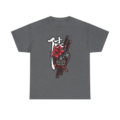 Unisex Heavy Cotton Tee - Floral Samurai Mask Design