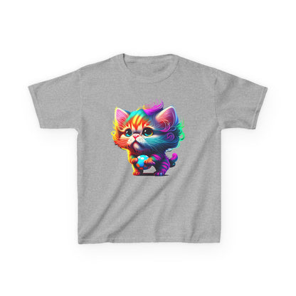 Colorful Cartoon Cat Kids Heavy Cotton Tee - Fun & Playful Design