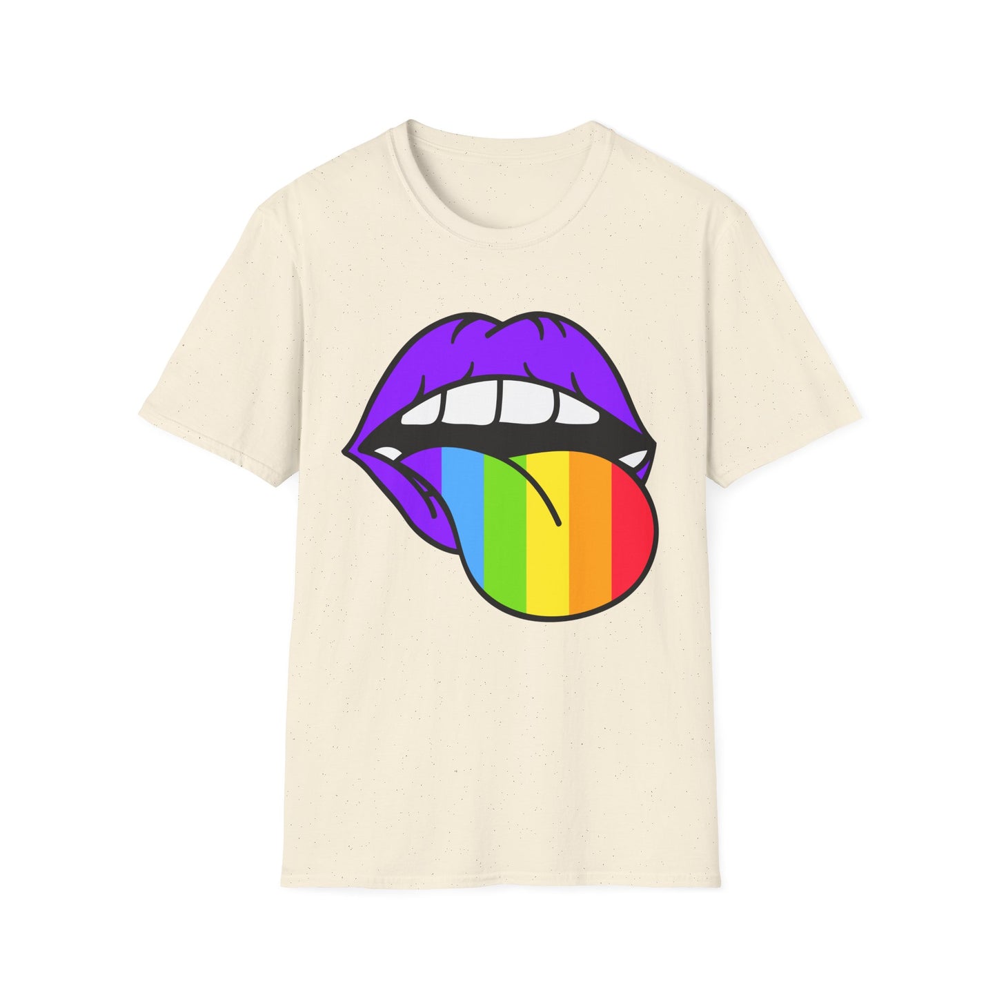 Pride Graphic Tee, Rainbow Mouth Design T-Shirt, Unisex Softstyle Shirt, LGBTQ+ Apparel, Fun Casual Wear, Birthday Gift