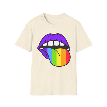 Pride Graphic Tee, Rainbow Mouth Design T-Shirt, Unisex Softstyle Shirt, LGBTQ+ Apparel, Fun Casual Wear, Birthday Gift