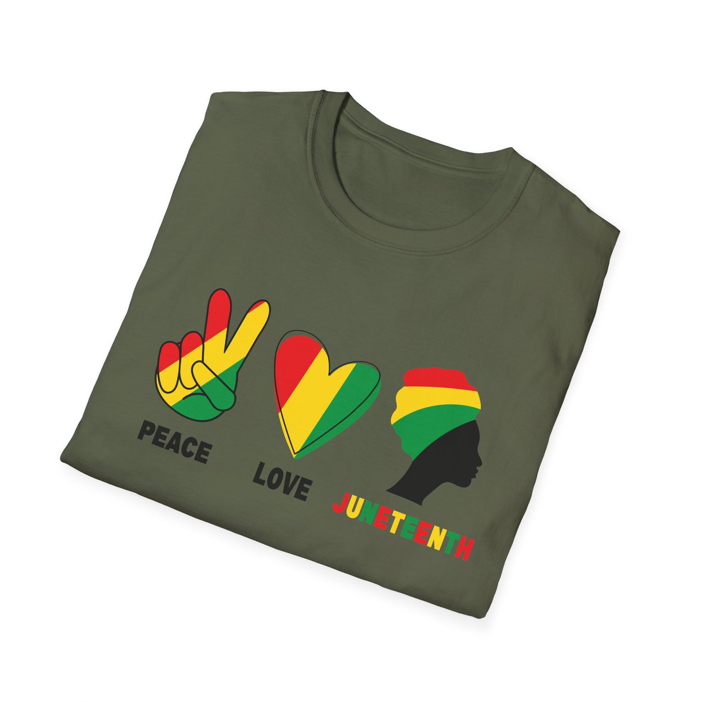 Juneteenth Peace Love Unisex Softstyle T-Shirt, Graphic Tee, Black History Month, Celebration Wear, Gift for Activists